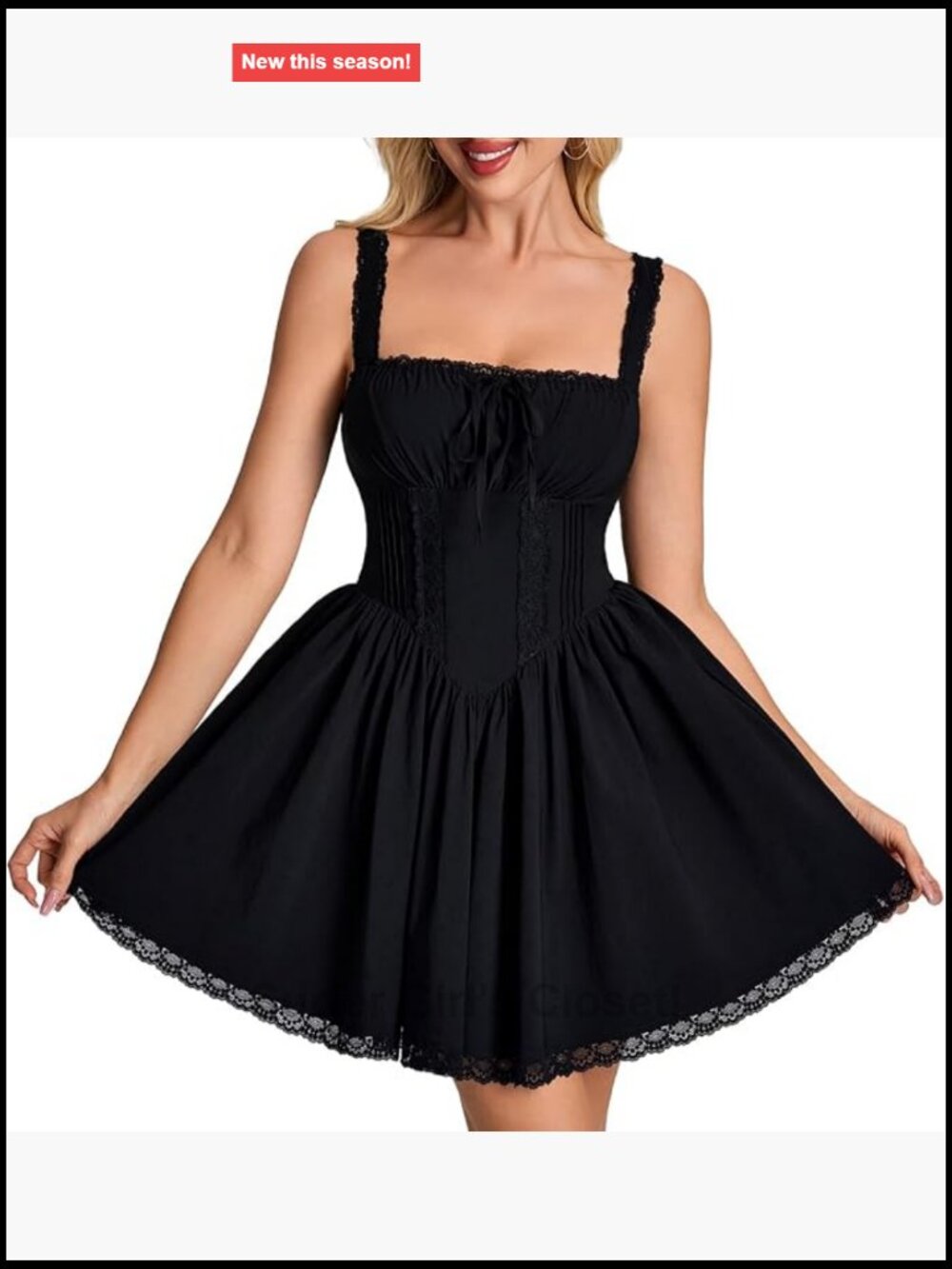 Square Neck Corset Lace Mini Dress Flowy A-line Sleeveless Short Summer